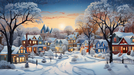 Illustration of a snowed city in winter