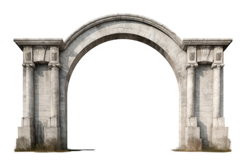 Antique concrete archway, a grand entryway, isolated on a transparent background. PNG, cutout, or...