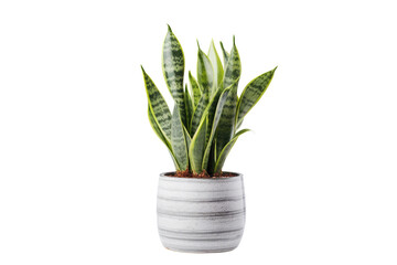 Sansevieria houseplant in gray pot, indoor plant, isolated on a transparent background. PNG, cutout, or clipping path.	
