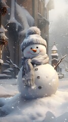 Intricate Detailed Adorable Christmas Snowman - Photorealistic Digital Art with Winter Backlighting