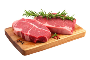 a raw meat placed on a rustic wooden surface with a transparent background, highlighting the natural and organic qualities of the ingredients.	
