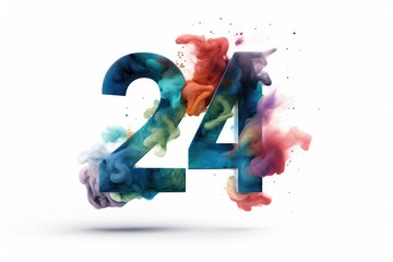 number 24 made of water colors on white background