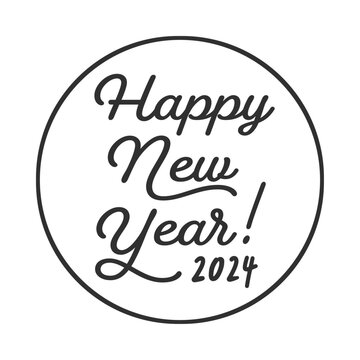 丸いフレームで囲ったHappy New Year 2024の文字 - 2024年のお正月や年賀状の素材
