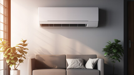 Air conditioner on the wall. Room with air conditioning microclimate, climate control air purification