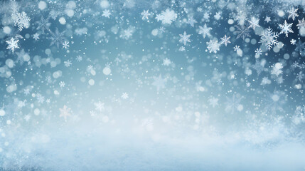 Naklejka premium Winter holiday snow background with copy space, christmas seasonal frozen wallpaper, invitation card, fir spruce branches, magical blue lights, generative ai