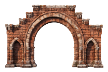 ancient stone wall, brick arch isolated, and gateway or entryway are presented on a transparent background. The preferred file format is PNG, with options for cutout or clipping path.