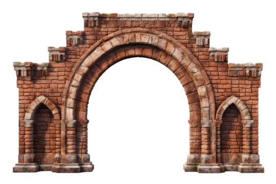 ancient stone wall, brick arch isolated, and gateway or entryway are presented on a transparent background. The preferred file format is PNG, with options for cutout or clipping path.