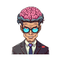 Character brain university professor. Comic book cartoon vector illustration