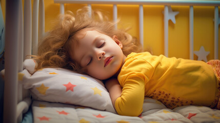 Fototapeta premium Little girl sleeping in her bed