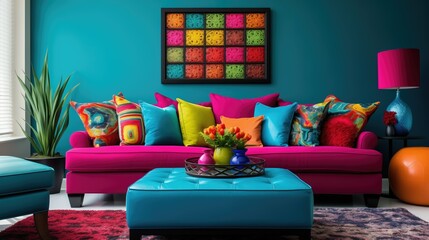 Vibrant colors and contrasting hues create an eye-catching image with deep crimson, electric blue, and neon green. The intense and dynamic color palette is striking and powerful, capturing attention