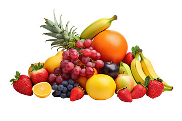 bunch of various fresh, colorful fruits, isolated on a transparent background.	
