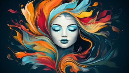 Artistic female face with melted hair painted.
