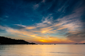 Obraz premium Sunset landscape with Plage du Sagnone, Corsica island, France