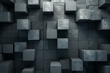 Futuristic 3D block wall made of square concrete tiles with a semigloss finish. Rendered image. Generative AI