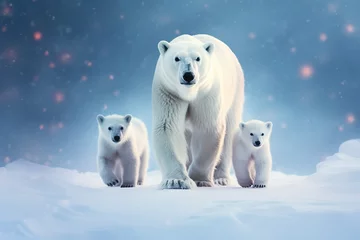 Foto op Canvas polar bear on ice with cubs © Benjamin