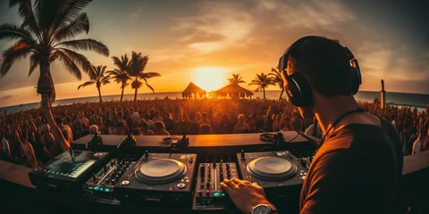 Foto op Aluminium DJ Igniting the Beach Party at Sunset. Generative ai © Scrudje