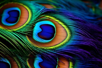 A captivating close-up of a vibrant peacock feather.
