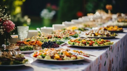 Elegant Wedding Buffet Spread Awaiting Guests. Generative ai