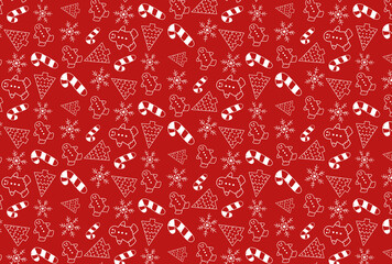 Adorable Christmas Linear Pattern, Drawn Christmas Symbols Red and White Christmas Patterns, Wallpapers