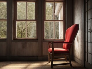 Old red chair in an empty room