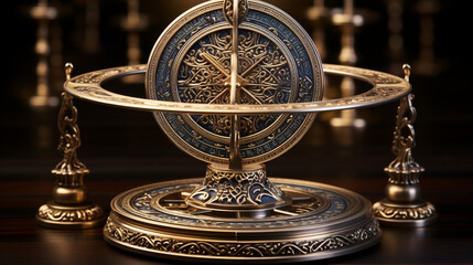 Libra: An elegant set of golden scales perfectly balanced, illustrating the harmonious nature of the Libra zodiac sign