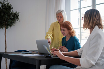 Obraz premium Group of entrepreneurial women from a business meeting to make new improvements. Concept: business, investment, startup