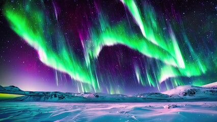 Aurora borealis in the night sky. Created by AI