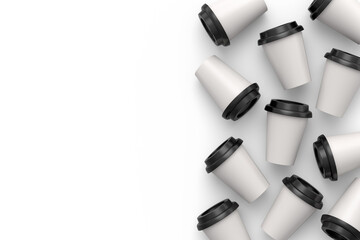 Set of paper coffee cups for cappuccino, americano, espresso, mocha, latte