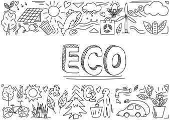 Doodle vector illustration on the theme of ecology and environmental protection.