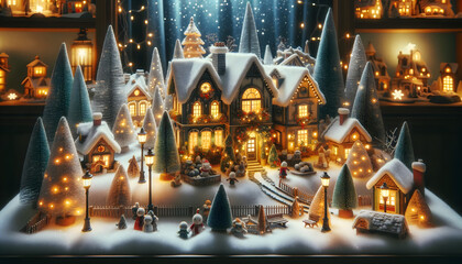 Miniature christmas village decoration, generative ai
