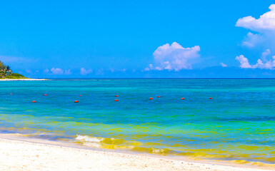 Tropical Caribbean beach clear turquoise water Playa del Carmen Mexico.