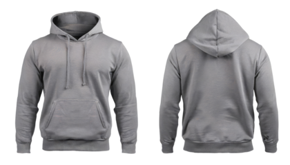 Gray blank male hoodie sweatshirt long sleeve with clipping path, men's hoodie with hood for your design mockup for print, isolated on a white background. template for winter clothes.