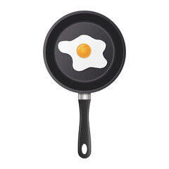 Realistic fried egg on frying pan in top view