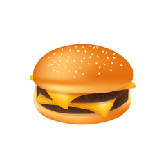 Realistic hamburger or cheeseburger with meat and cheese Fast food meal