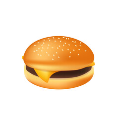 Realistic cheeseburger or sandwich with meat Fast food meal
