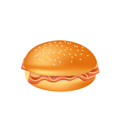 Realistic hamburger or sandwich with bacon Fast food meal