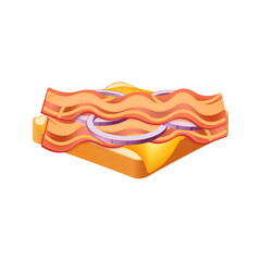 Sandwich from fresh bread with bacon cheese and onion Illustration of fast food meal