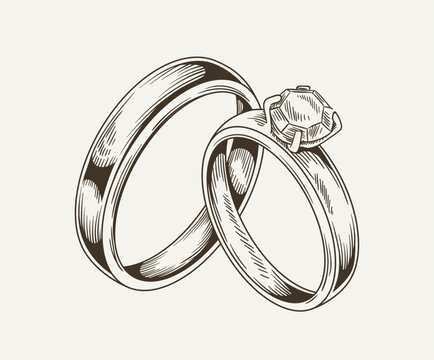 Wedding ring minimalistic sketch vector