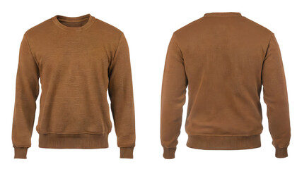 Brown sweatshirt templates. Pullovers with long sleeves, mockups for design and print, front and...