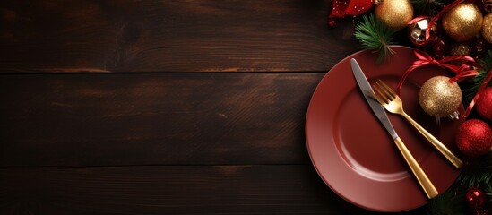 Table decoration for Christmas using decorative plates and cutlery - Powered by Adobe