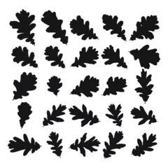 Fotobehang Set of vector silhouettes of a black shape of oak leaves © Mar