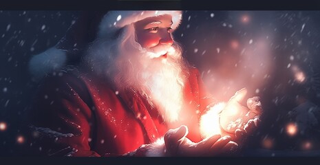 a christmas santa claus holding light up in the snow Generative AI