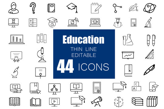 Education Line Editable Icons set. Vector illustration in modern thin line style of school icons. Creative idea, team management, solution, brainstorming, invention
