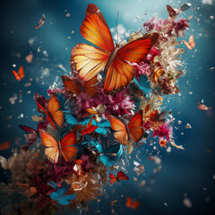 Fototapeta na wymiar Beautiful swarm of butterflies fly through the picture