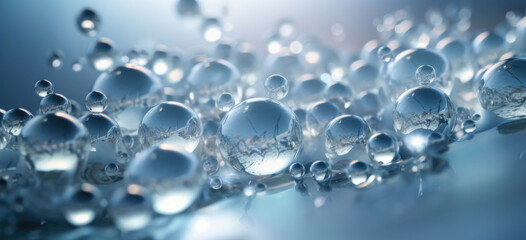 Many transparent molecules on blue background. Abstract structure for science or medical...