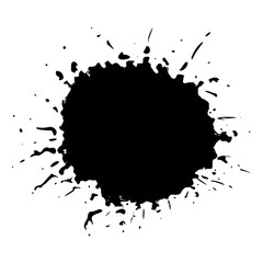 Black paint stain vector. Paint blob splashes or ink blot isolated on white background. Artistic texture of splatter stain. Grunge spray drop splatter. Black dirty splatter. Vector illustration