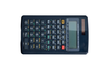 Top view of scientific calculator isolated on white background