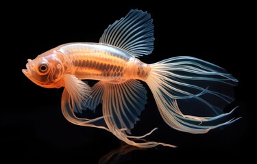 Fototapeta premium A gold fish with a black background. Generative AI.