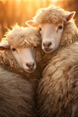 Obraz premium A couple of sheep standing next to each other. Generative AI.