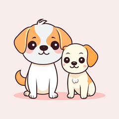 Two little young dogs. dog drawing, vector illustration.